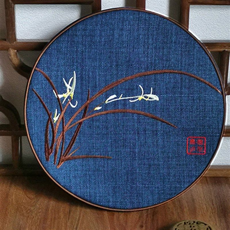 圆形坐垫兰花刺绣防滑圆垫鼓凳古筝凳藤椅餐四季椅垫定制愚匠手作