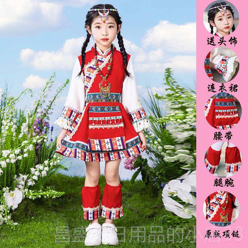 高档儿童藏族表演服少数族民旅舞蹈演出服蒙古藏袍西藏男走女童秀