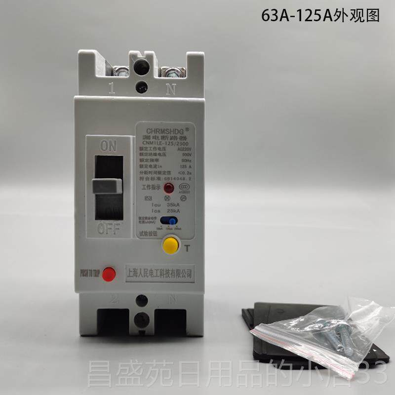 高档2P大功率漏电保护器100A1255A2电0A单相漏塑壳断路器开关带指