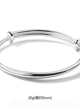 高档听雷 银手镯99纯女银式款尚简9约光面实心圆条推拉足银镯时子