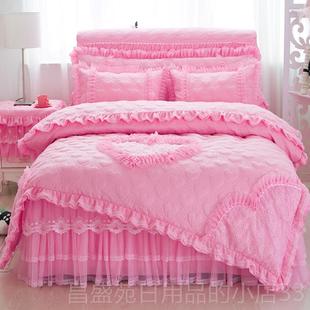 高档版 18m米夹棉加厚蕾丝花边罩婚庆床上 公主床床裙四件.套韩1.5