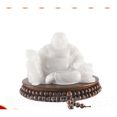 高档汉白像玉弥勒佛玉雕摆件办公汽车笑高佛摆件冰档环保玉佛车饰
