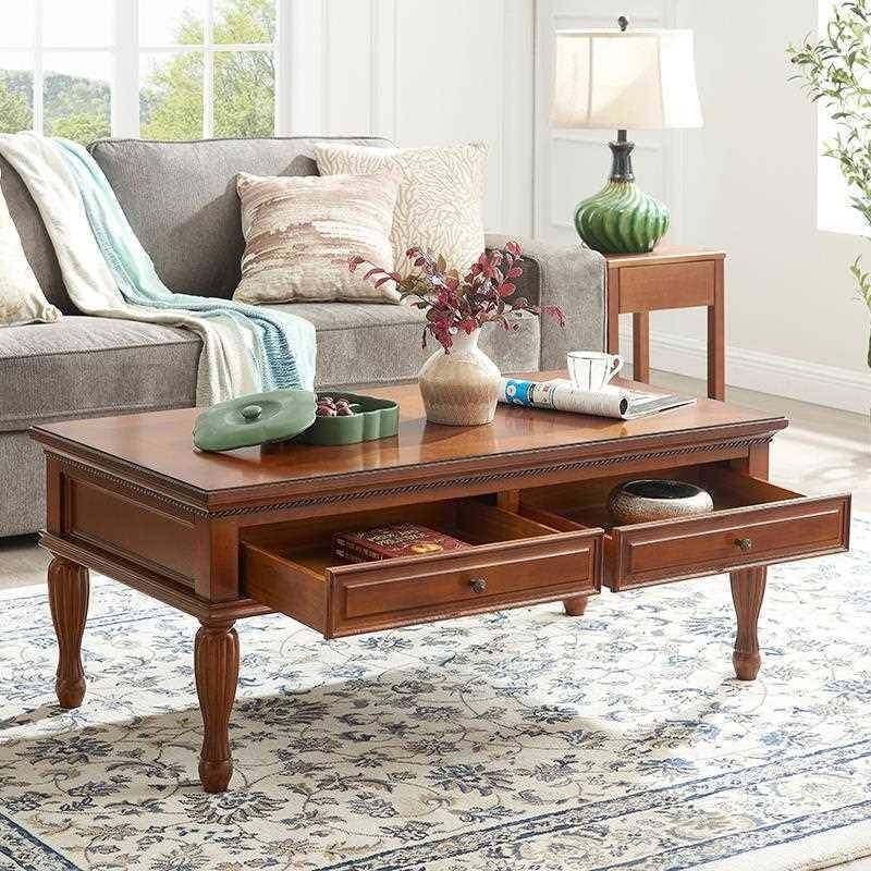 美式茶几电视柜组合现代简约小户型客厅家用成套家具复古实木茶桌