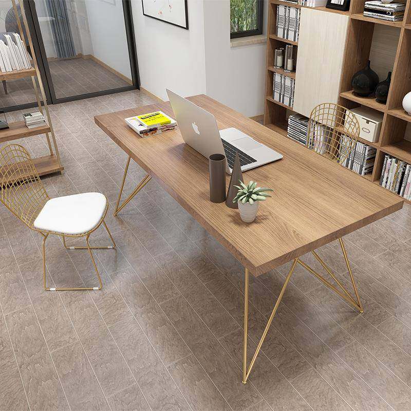 美式工业风实木办公桌现代简约家用简易书桌学生写字桌台式电脑桌