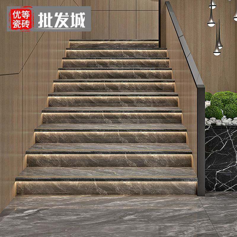 室内大理石楼梯踏步砖470x1200金丝釉圆弧一体式防滑通体台阶砖
