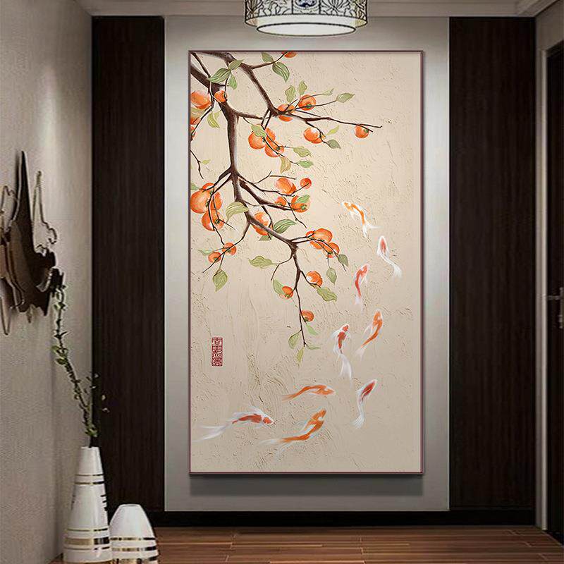 牡丹入户玄关装饰画新中式挂画客厅走廊过道壁画玄幻画竖版肌理画