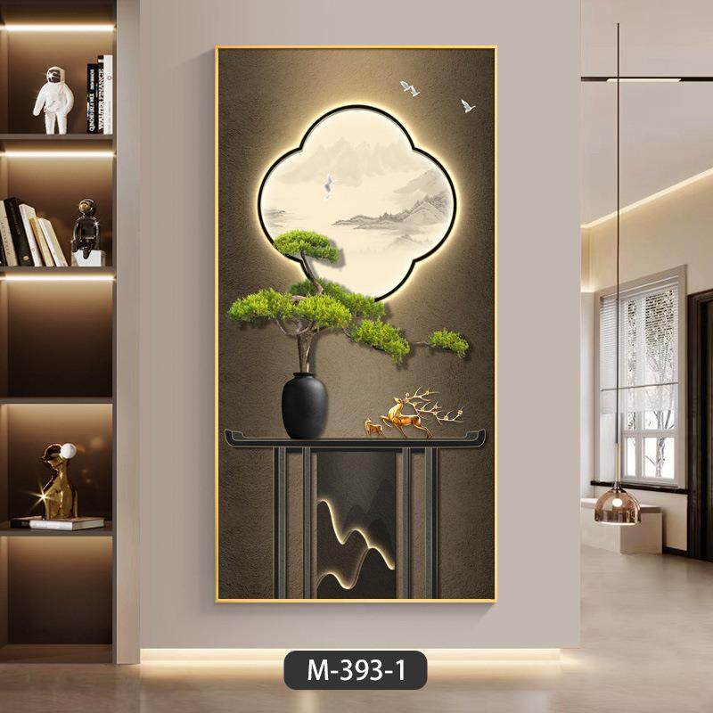 玄关装饰画新中式挂画迎客松壁画入户轻奢风过道竖版大气高端挂画