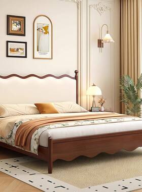 法式奶油风公主床现代简约白色1.8m双人床美式实木床软包轻奢婚床