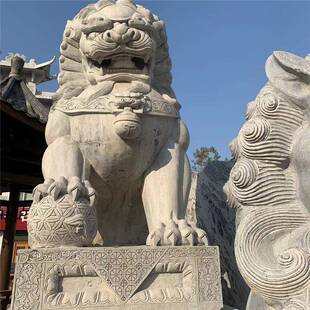 青石石雕狮子景观别墅门口石狮子汉白玉花岗岩狮子摆件守门