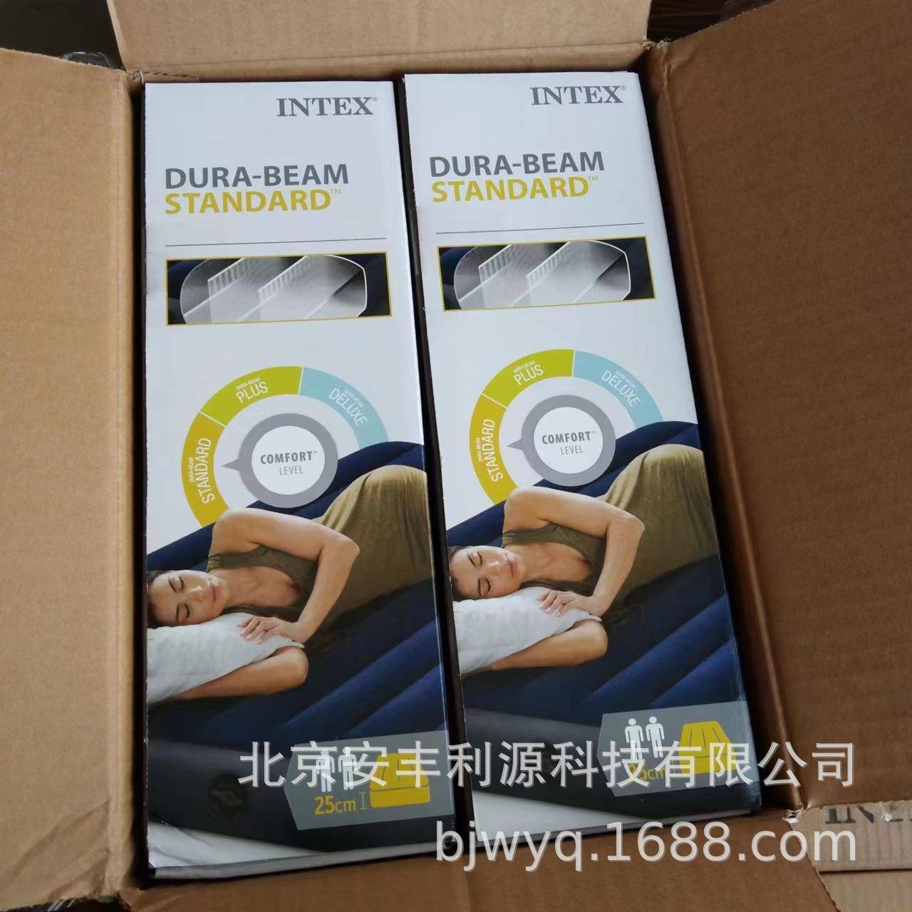 intex64755深蓝植绒双人充气床午休床气垫方便折叠户外PVC