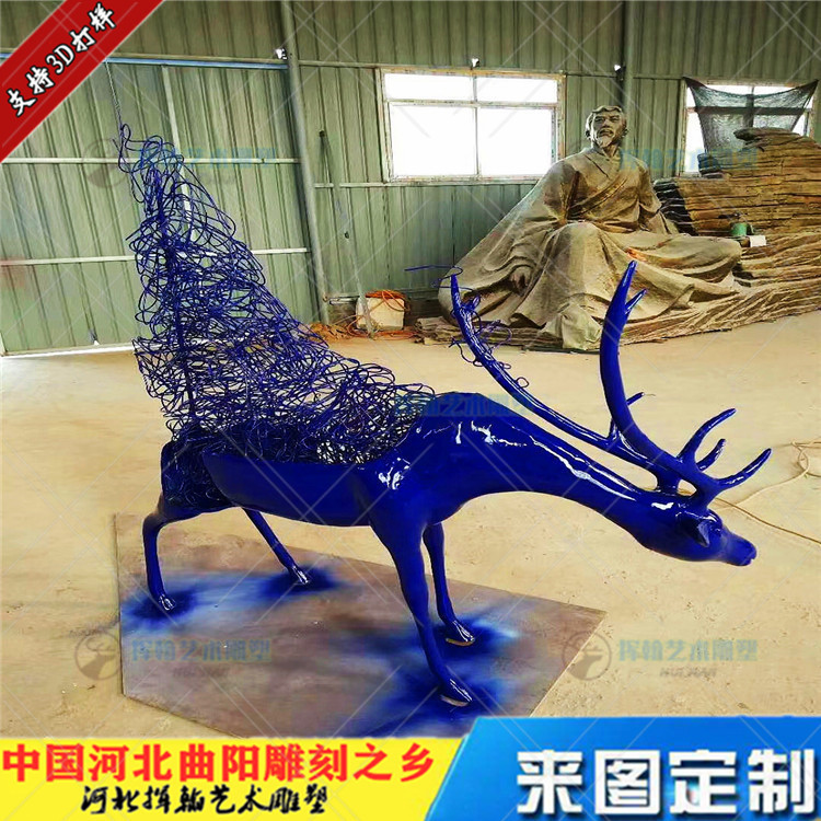 公园景观鹿雕塑玻璃钢成品铁艺鹿房地产园林绿化不锈钢抽象鹿雕塑