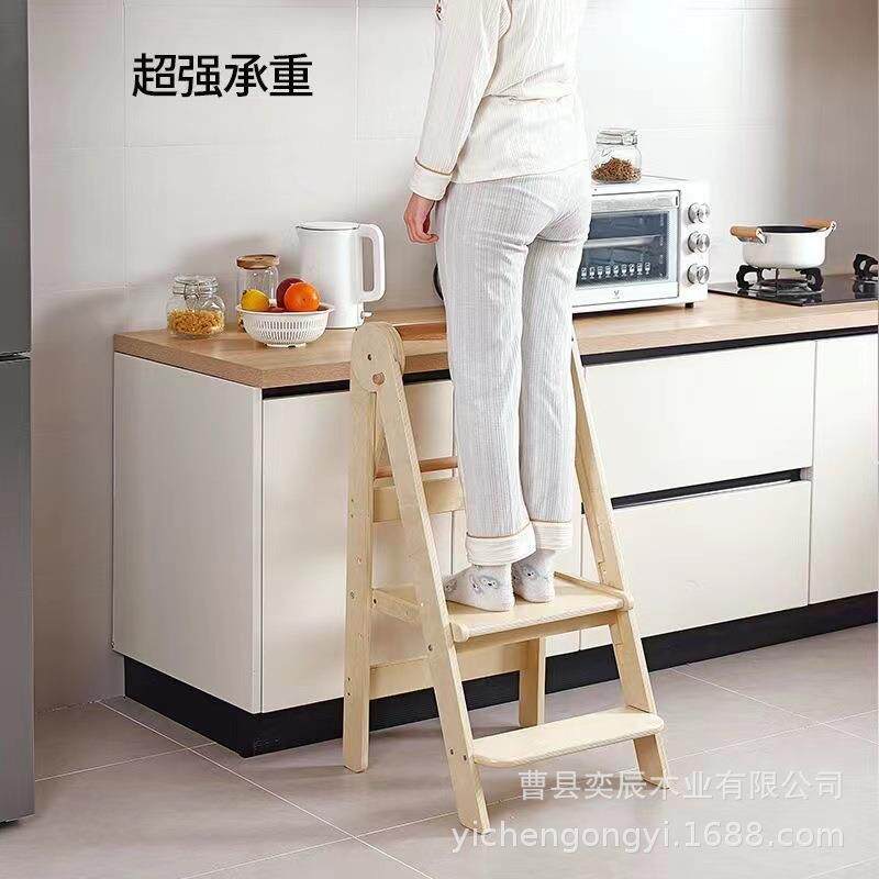 宝宝蒙氏学习塔洗漱台脚踩凳儿童洗手台阶梯凳可折叠实木材质木盒