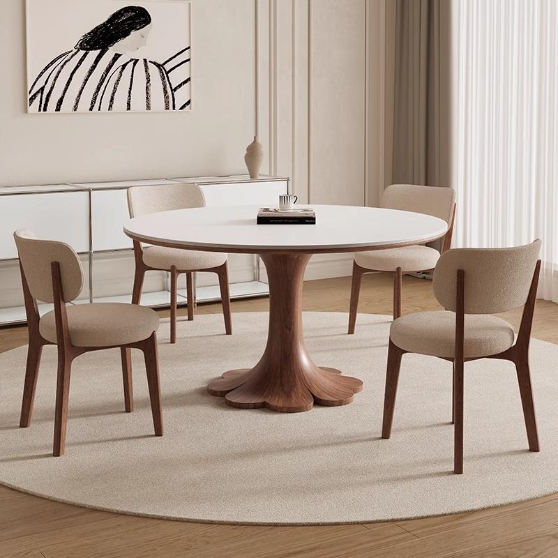 德利丰实木岩板餐桌圆桌家用法式中古风高端全托小户型圆形饭桌子