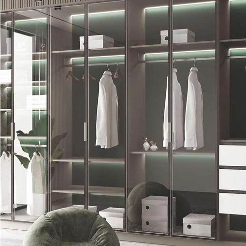 工厂直销极简铝合金衣柜推拉门简约衣柜铝框玻璃柜铝合金衣帽间