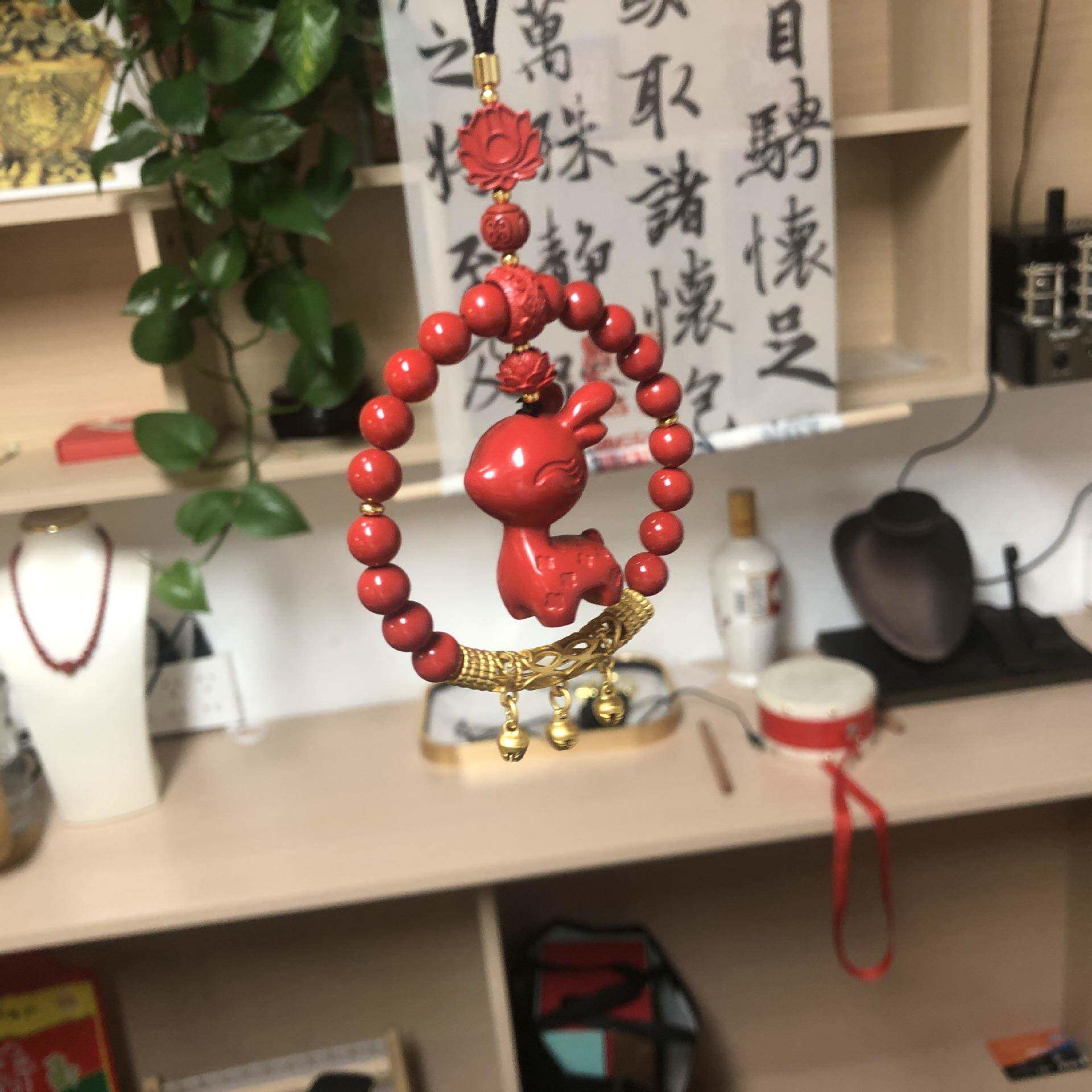 一路平安车挂高含量红朱砂出入平安小鹿车挂女款辰砂红砂小鹿挂件