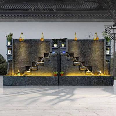 欧式水幕墙流水屏风喷泉落地摆件庭院景观鱼池公司酒店造景装