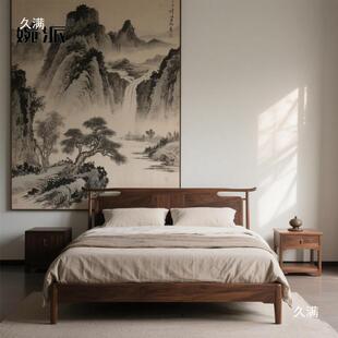 北美黑胡桃木宋式美学床1米8排骨架双人床实木架子床具其他客厅