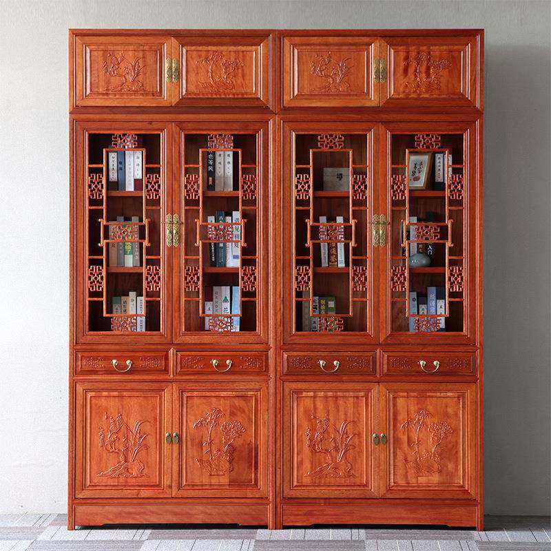 中式实木仿古书柜书架玻璃金花梨木明清古典书橱展示柜置物架组合