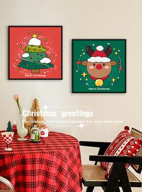 厅圣诞来咯北欧in客s风装饰画可爱树圣诞餐厅挂画氛围感桌面QB202