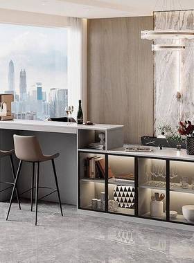 柜奢吧台XLQ桌发靠背柜轻沙家用客厅岩板小户型中岛餐桌实木隔断