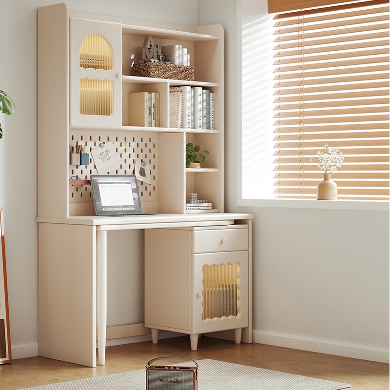 全实木书桌书架一体可旋转台式电脑桌儿童人学习桌洞洞板写字桌