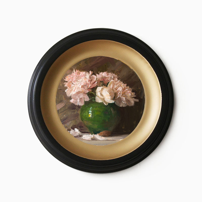 法式中古黑色金边圆形相框复古油画画框摆台组合装饰画客厅样板间