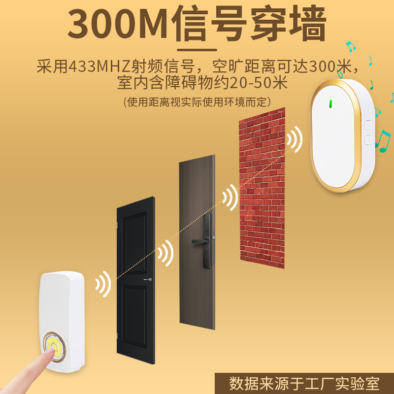 门铃家用无线超远距离免插电自发电别墅门钟叮咚遥控调用铃呼叫器