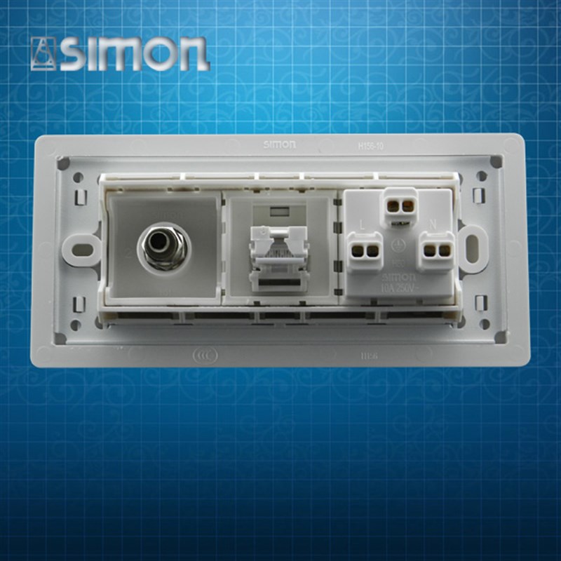 西蒙开关插座面板51银边三孔加电脑网线电视网络和有线电视