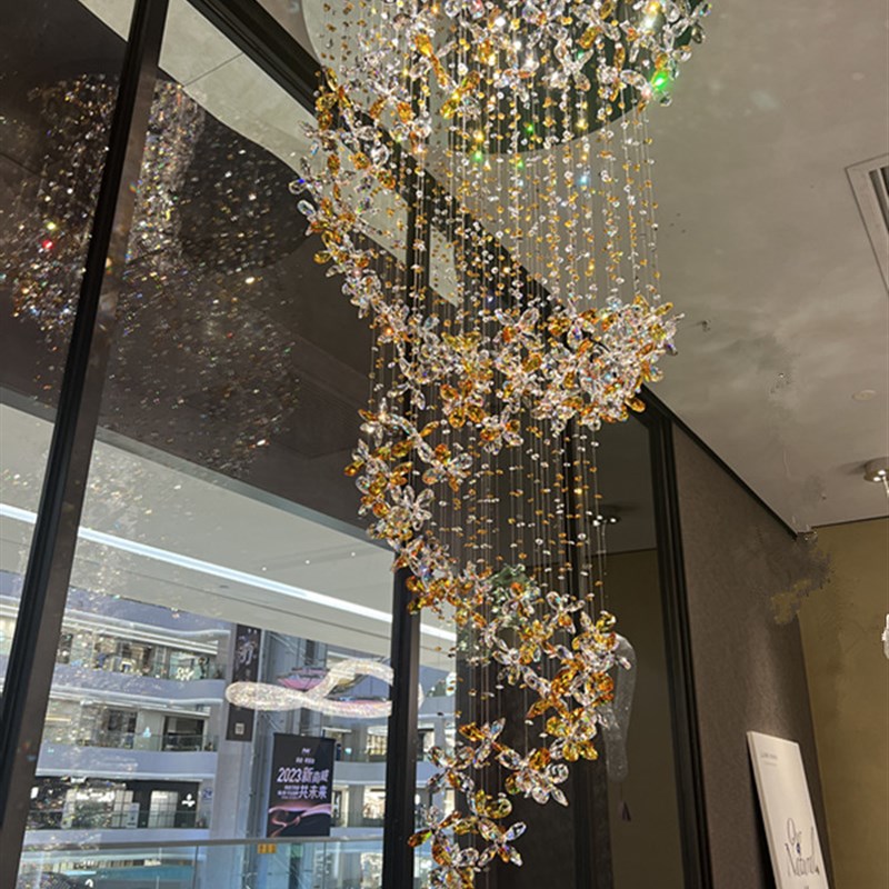 新款楼梯个性长吊灯现代简约奢华水晶灯展楼别复式楼墅创意楼梯灯