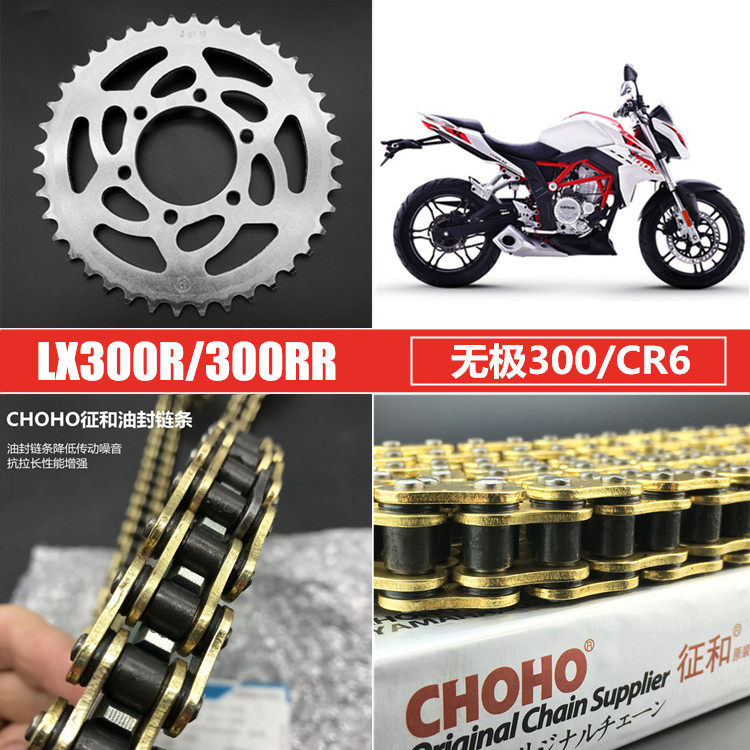 适用隆鑫配件LX300-6A套链300R大小飞链条三件套无极CR6链条牙盘