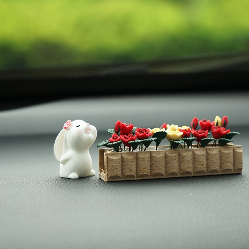 迷你花盆汽车小摆件车载车内中控台创意装饰品木箱玫瑰繁花似锦