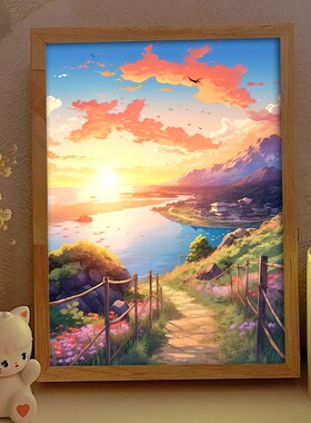 海边日出画灯相框床头发光小夜灯阳光装饰画治愈系风景挂画灯光画
