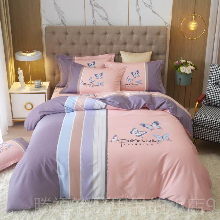 正品纯全1棉斜纹英伦风四件套条1欧美格被套床笠.8米.5m2床品秋冬