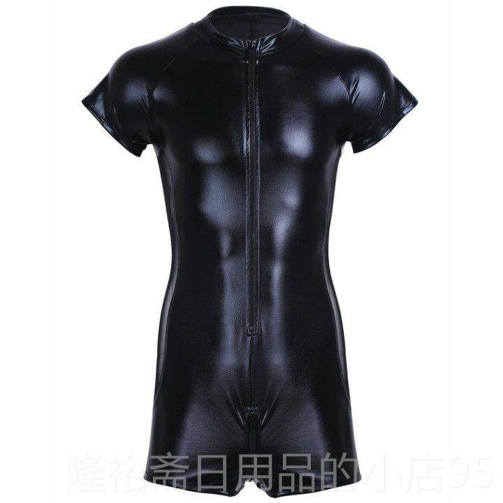 高档性连感镂衣彷皮体男包邮夜店歌舞男霸气皮衣紧身连体服派对表