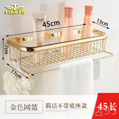 高档欧式篮妆全铜金色水晶轻奢网 毛巾风杆带钩化室 浴室置物架收