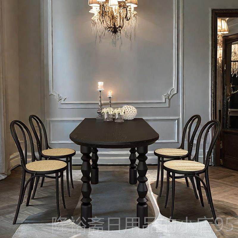 高档全美式餐桌实木小户型家原木用长台桌工作中古半椭圆靠墙轻奢,住宅家具,实木餐桌,淘宝优惠券,粉丝福利购,淘宝优惠卷