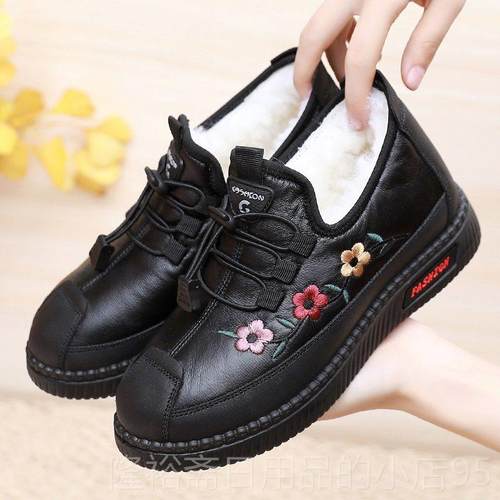 高档冬季加老厚保暖纯羊毛中老年妈妈棉鞋北京布鞋女平防滑奶奶底