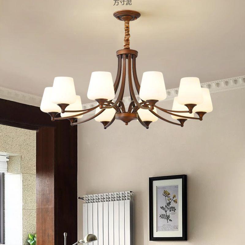 美式灯吊客225厅餐厅卧艺室灯饰乡村复风铁玻古璃法式简约大气灯