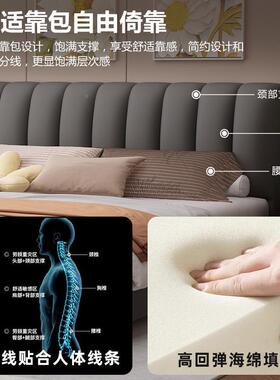 法式软包米双人床约现代轻奢艺床主卧高端大QOF简气1.5家用1.8婚