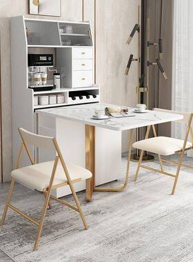 20239折叠式岩板餐桌餐边柜一伸缩功多能家用体小户型嵌入酒W柜靠