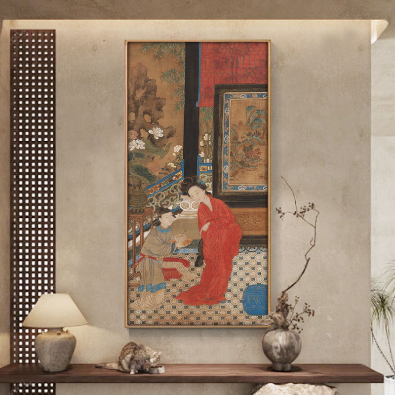 贵妃出浴图中古风客厅玄关挂画