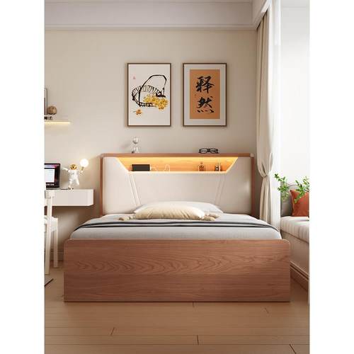 my床现代约1带.2米单人床家用灯小户型榻榻简米卧室收纳高箱C814