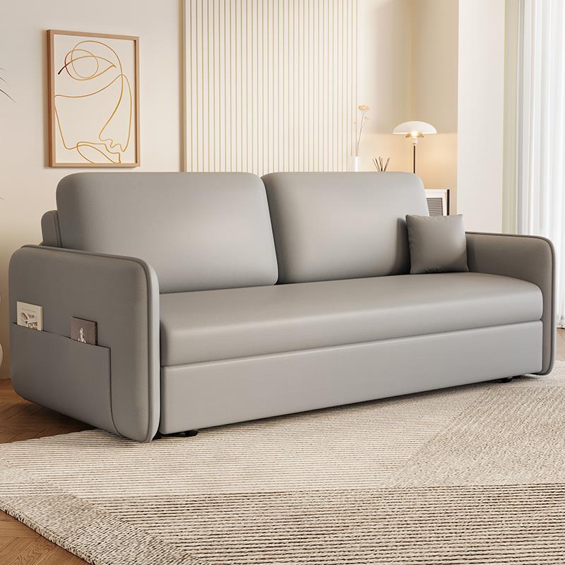 *猫抓皮沙发床客多功能两用现代10.16简M约厅小户可型单双人伸缩