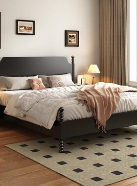 简美风村美式婚实木床乡UYC约复古黑色1.8米双人床轻简奢床卧室家