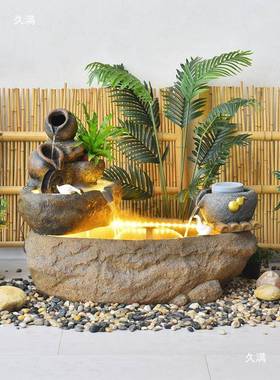 新中thfglzny式假户外山流水喷泉庭院园阳台花景观水轮鱼池造景摆