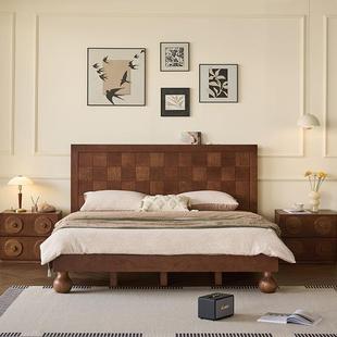 实木北美樱桃CMX式 木原木法古拼花床高靠背床轻奢中古复风1.8双人