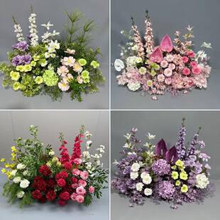 庆千代兰真花排玫红色森婚系礼场景布置地排花订婚婚背ltao1002景