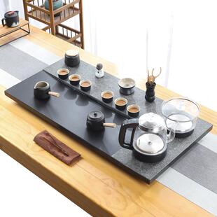 天然整块乌金石茶盘全自一动体茶具家用功电热炉茶简夫001约大台