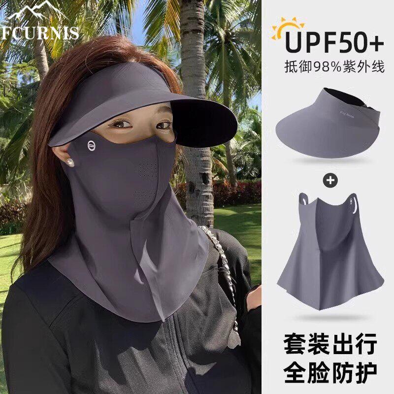日本新款全脸防晒面罩女抗UV夏季冰丝遮阳帽子口罩护颈一体