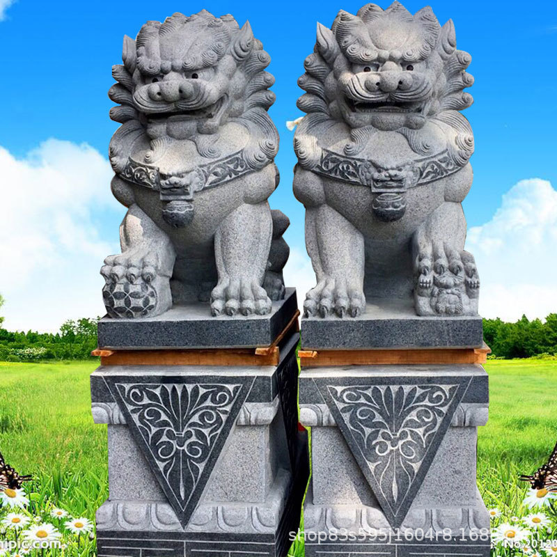 石雕狮子青石汉白玉狮子一对圆雕雕塑酒店门口庭院动物雕塑摆件